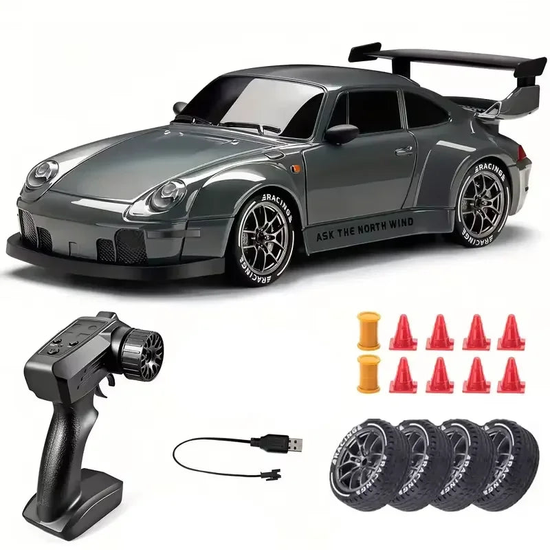 RC Drift Car 20KM/H 4WD High-Speed 1:24 Racing Car with LED Lights Tires Road Barrier ABS Radio Remote Control Toy Car Kid Adlut