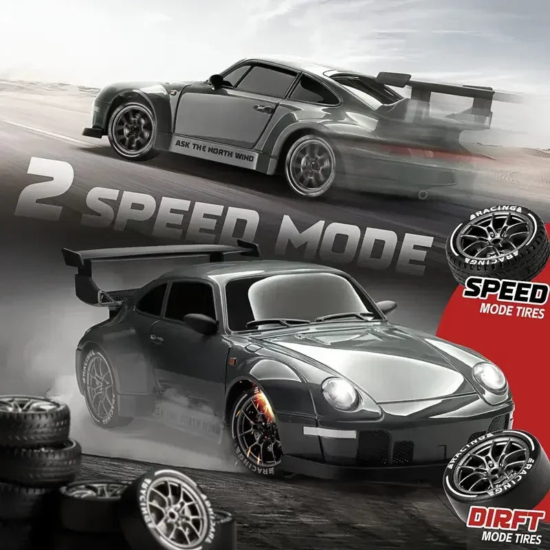 RC Drift Car 20KM/H 4WD High-Speed 1:24 Racing Car with LED Lights Tires Road Barrier ABS Radio Remote Control Toy Car Kid Adlut
