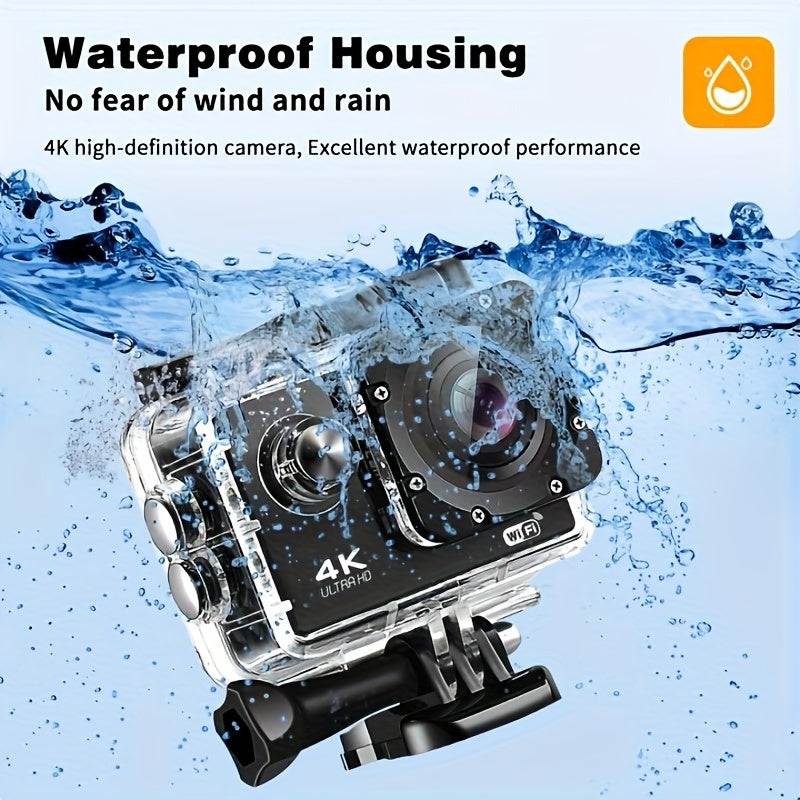 Durable 4K Ultra HD Action Camera - Waterproof, WiFi Connected, Remote Control, 170° Wide-Angle Lens, 8GB Card - Capture Epic Adventures in Stunning Detail