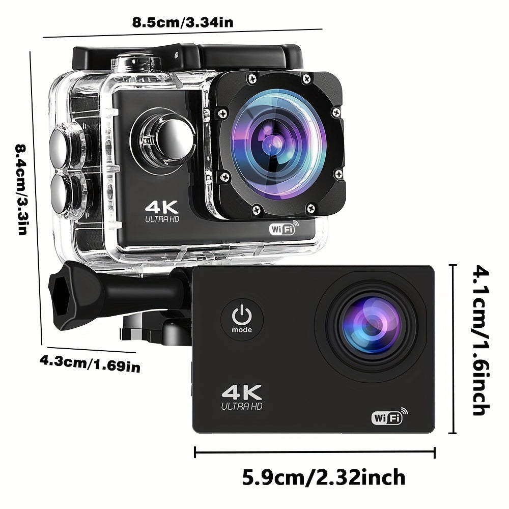 Durable 4K Ultra HD Action Camera - Waterproof, WiFi Connected, Remote Control, 170° Wide-Angle Lens, 8GB Card - Capture Epic Adventures in Stunning Detail