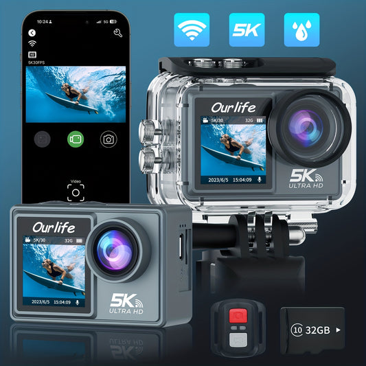 5K Dual-Screen Action Camera - Ultra-HD Imaging with Seamless WiFi Control & Handy Remote - Capture Life-Like Detail, Share Adventures Instantly