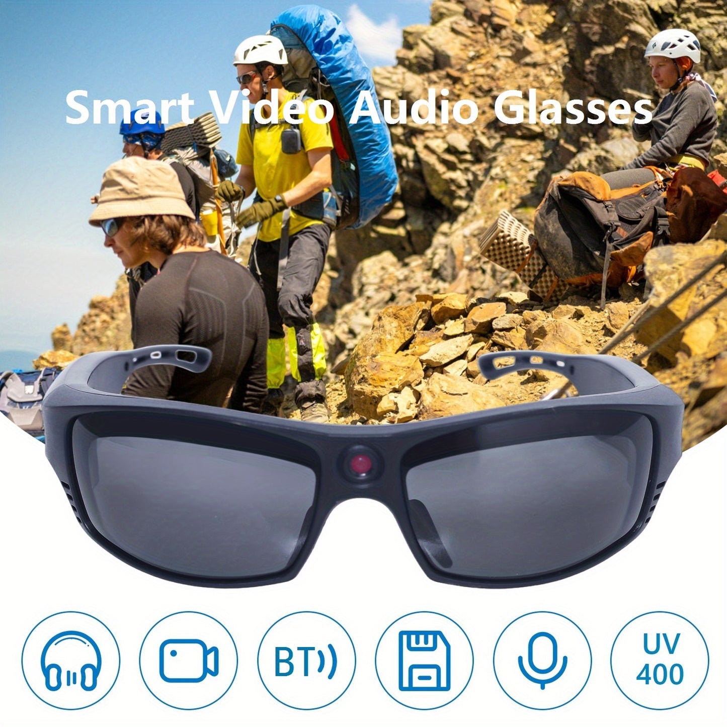 HD 1080P Action Camera Smart Video Audio Sunglasses, BT Wireless Music Speaker Easy Wear Sports Camera Glasses For Biking, Skiing, Motorcycling, Fishing, Travelling Mini Camera