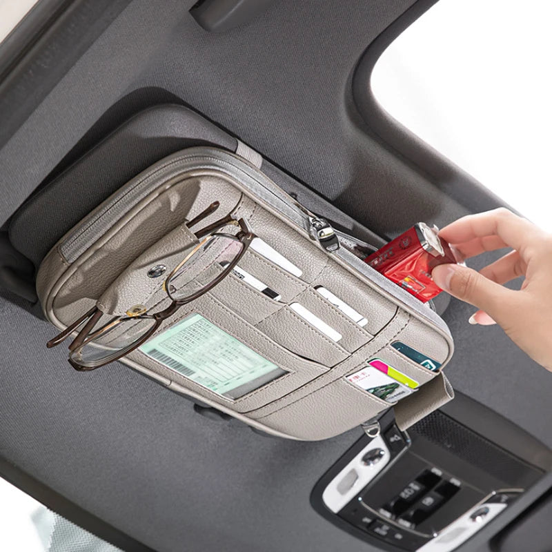 Leather Car Sun Visor Organizer Vehicle Supplies Multi-Pocket Storage Box Organizer for Trunk Car Gadgets Accessories