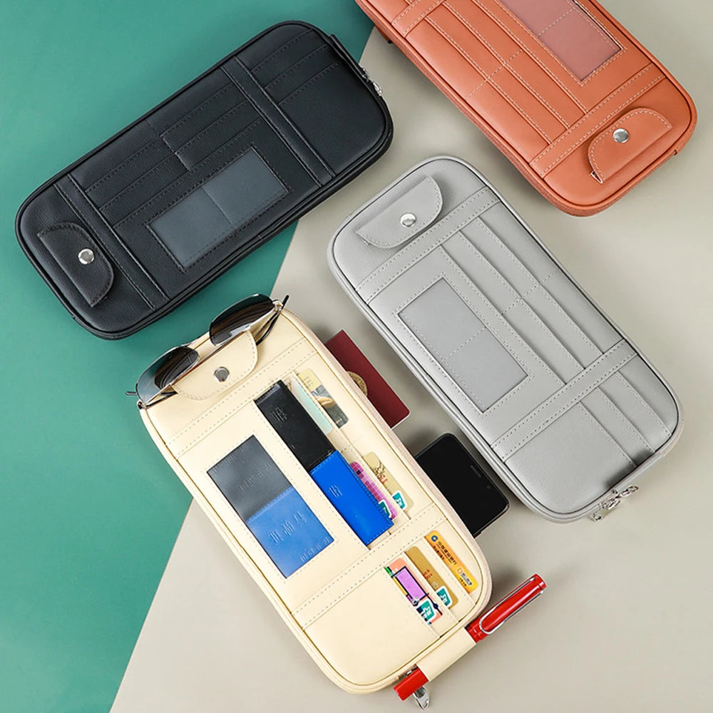 Leather Car Sun Visor Organizer Vehicle Supplies Multi-Pocket Storage Box Organizer for Trunk Car Gadgets Accessories