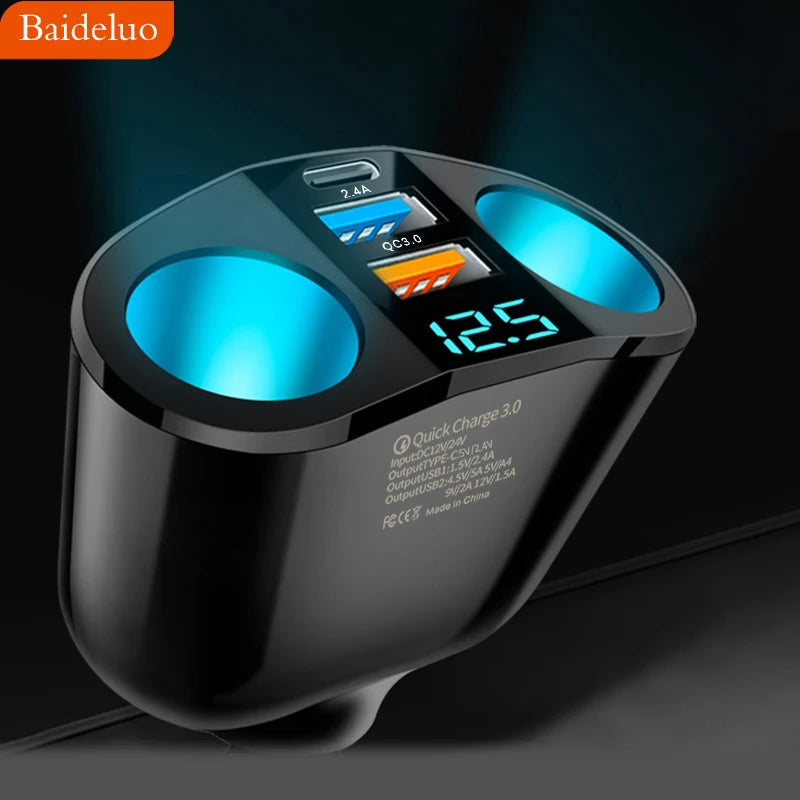 Multiple Devices Can Be Charged at the Same Time with Digital Display Car Charg Dual-port Car Charger Adapter