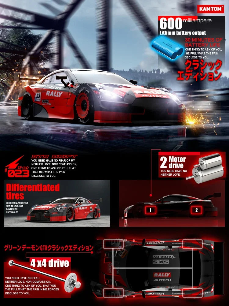 Drift Car 1:16 40km/h 2.4G 4WD High Speed 3 Type of Tire 2 sets of Tail Classic Edition Professional Racing Rc Cars for Adults