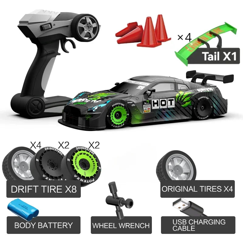 Drift Car 1:16 40km/h 2.4G 4WD High Speed 3 Type of Tire 2 sets of Tail Classic Edition Professional Racing Rc Cars for Adults