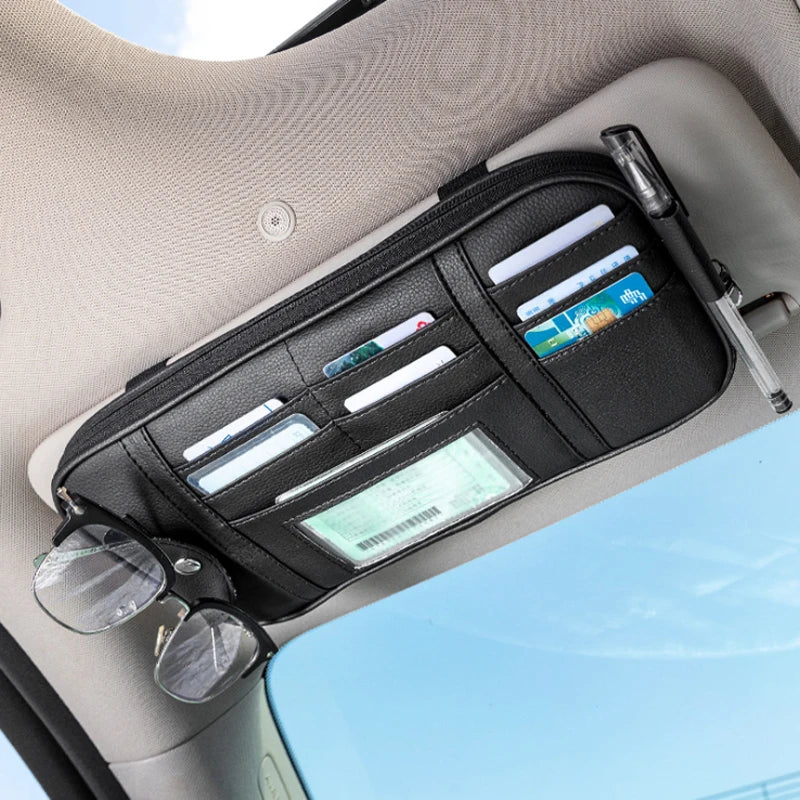 Leather Car Sun Visor Organizer Vehicle Supplies Multi-Pocket Storage Box Organizer for Trunk Car Gadgets Accessories