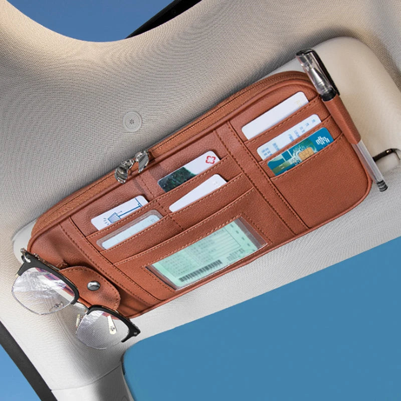 Leather Car Sun Visor Organizer Vehicle Supplies Multi-Pocket Storage Box Organizer for Trunk Car Gadgets Accessories