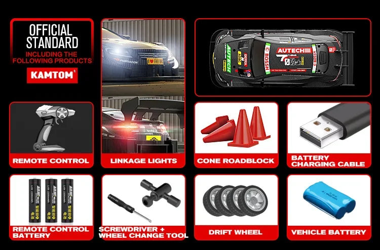 Drift Car 1:16 40km/h 2.4G 4WD High Speed 3 Type of Tire 2 sets of Tail Classic Edition Professional Racing Rc Cars for Adults