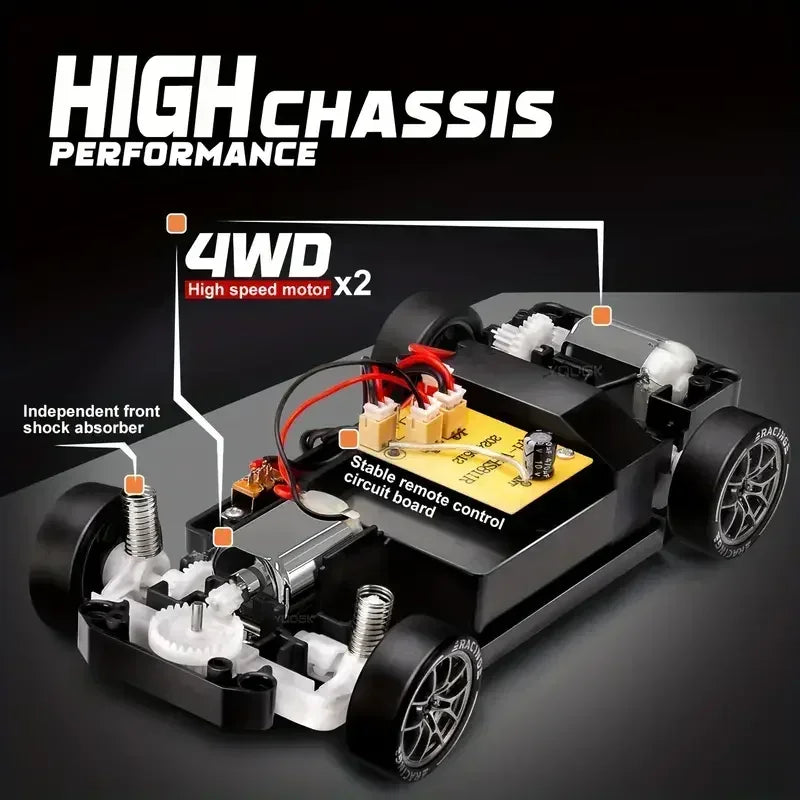 RC Drift Car 20KM/H 4WD High-Speed 1:24 Racing Car with LED Lights Tires Road Barrier ABS Radio Remote Control Toy Car Kid Adlut