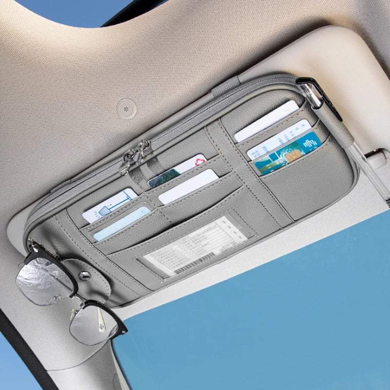 Leather Car Sun Visor Organizer Vehicle Supplies Multi-Pocket Storage Box Organizer for Trunk Car Gadgets Accessories