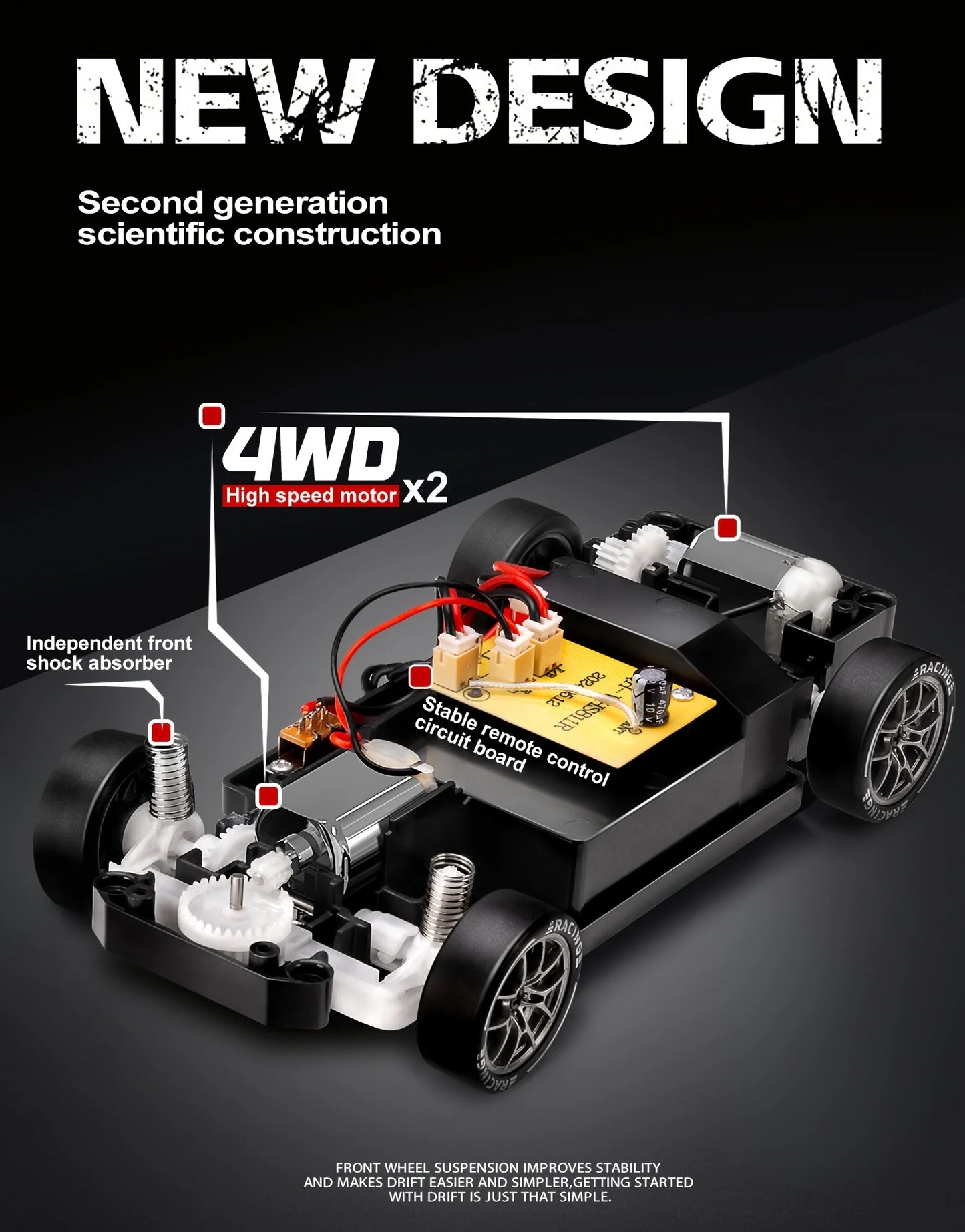 RC Drift Car 20KM/H 4WD High-Speed 1:24 Racing Car with LED Lights Tires Road Barrier ABS Radio Remote Control Toy Car Kid Adlut