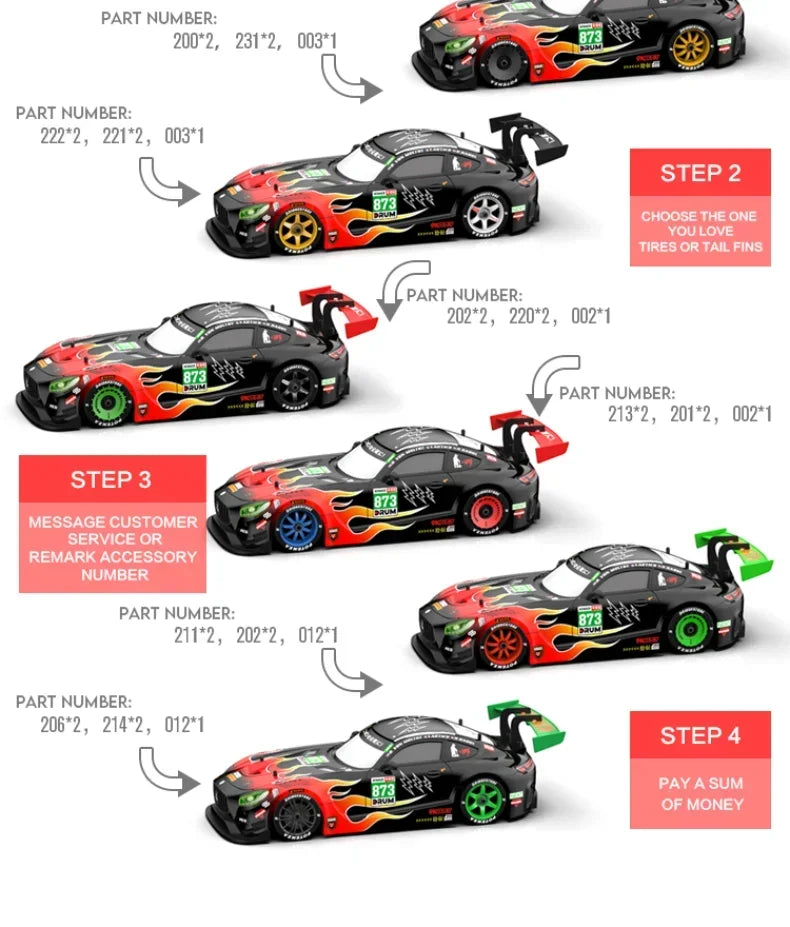 Drift Car 1:16 40km/h 2.4G 4WD High Speed 3 Type of Tire 2 sets of Tail Classic Edition Professional Racing Rc Cars for Adults