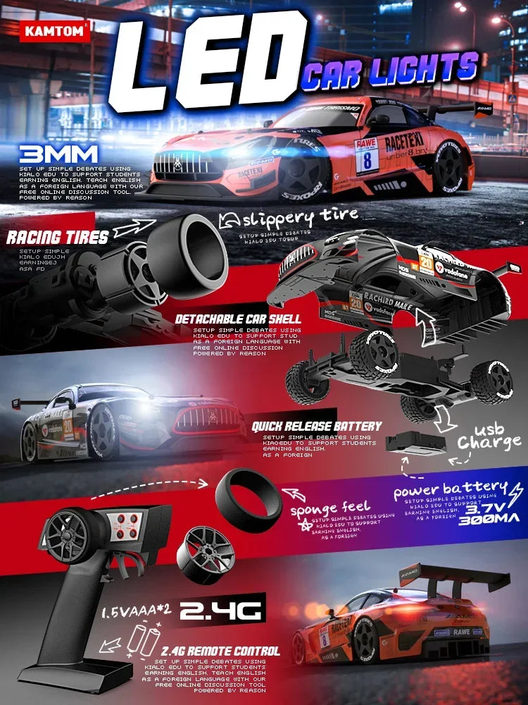 Drift Car 1:24 30km/h 2.4G Continuously Variable Speed Violent Rear Wheel Drive Gyroscope Professional Rc Cars for Adults Gifts