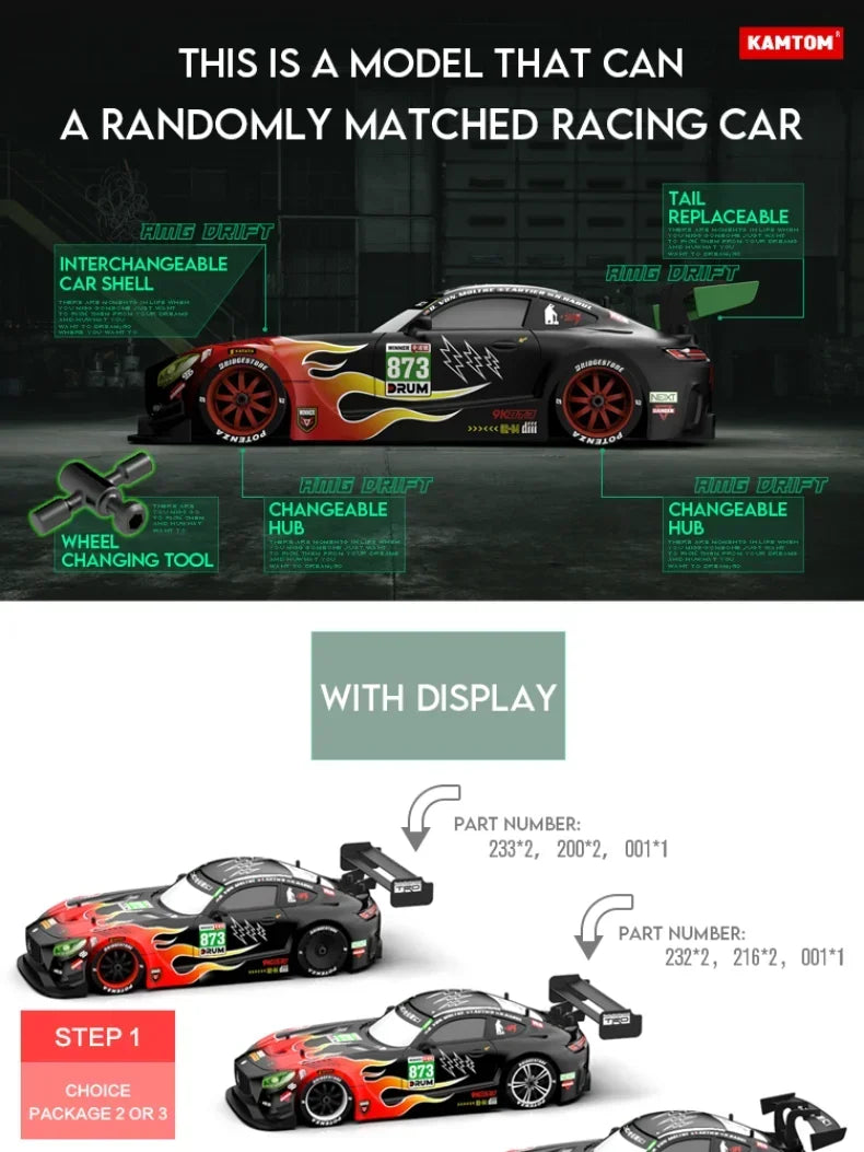 Drift Car 1:16 40km/h 2.4G 4WD High Speed 3 Type of Tire 2 sets of Tail Classic Edition Professional Racing Rc Cars for Adults