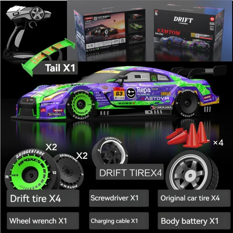 Drift Car 1:16 40km/h 2.4G 4WD High Speed 3 Type of Tire 2 sets of Tail Classic Edition Professional Racing Rc Cars for Adults