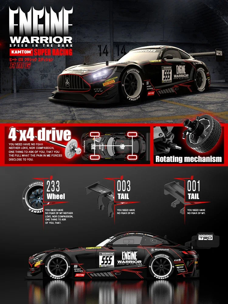 Drift Car 1:16 40km/h 2.4G 4WD High Speed 3 Type of Tire 2 sets of Tail Classic Edition Professional Racing Rc Cars for Adults