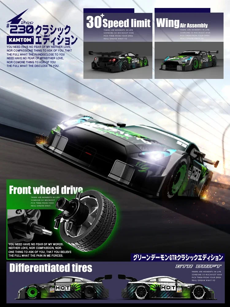 Drift Car 1:16 40km/h 2.4G 4WD High Speed 3 Type of Tire 2 sets of Tail Classic Edition Professional Racing Rc Cars for Adults