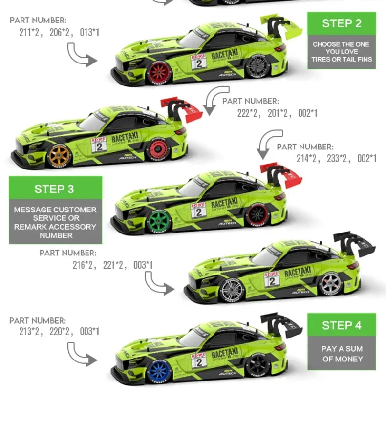 Drift Car 1:16 40km/h 2.4G 4WD High Speed 3 Type of Tire 2 sets of Tail Classic Edition Professional Racing Rc Cars for Adults