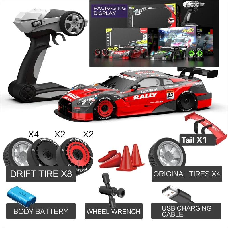 Drift Car 1:16 40km/h 2.4G 4WD High Speed 3 Type of Tire 2 sets of Tail Classic Edition Professional Racing Rc Cars for Adults