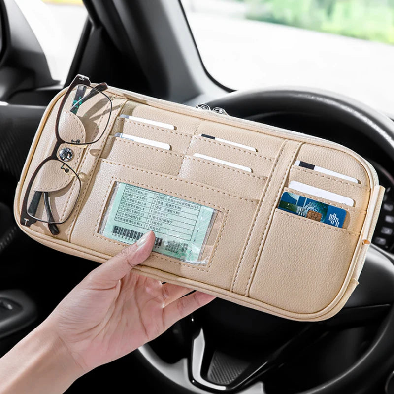 Leather Car Sun Visor Organizer Vehicle Supplies Multi-Pocket Storage Box Organizer for Trunk Car Gadgets Accessories