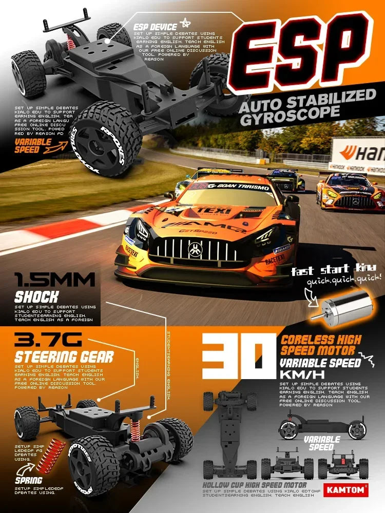 Drift Car 1:24 30km/h 2.4G Continuously Variable Speed Violent Rear Wheel Drive Gyroscope Professional Rc Cars for Adults Gifts