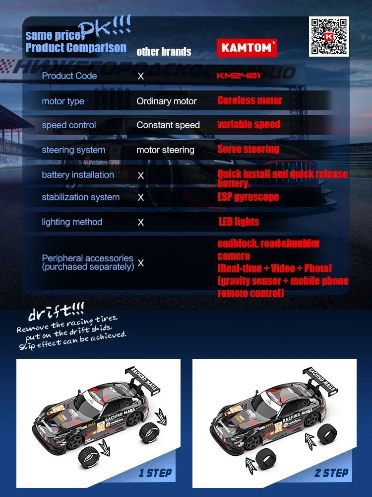 Drift Car 1:24 30km/h 2.4G Continuously Variable Speed Violent Rear Wheel Drive Gyroscope Professional Rc Cars for Adults Gifts