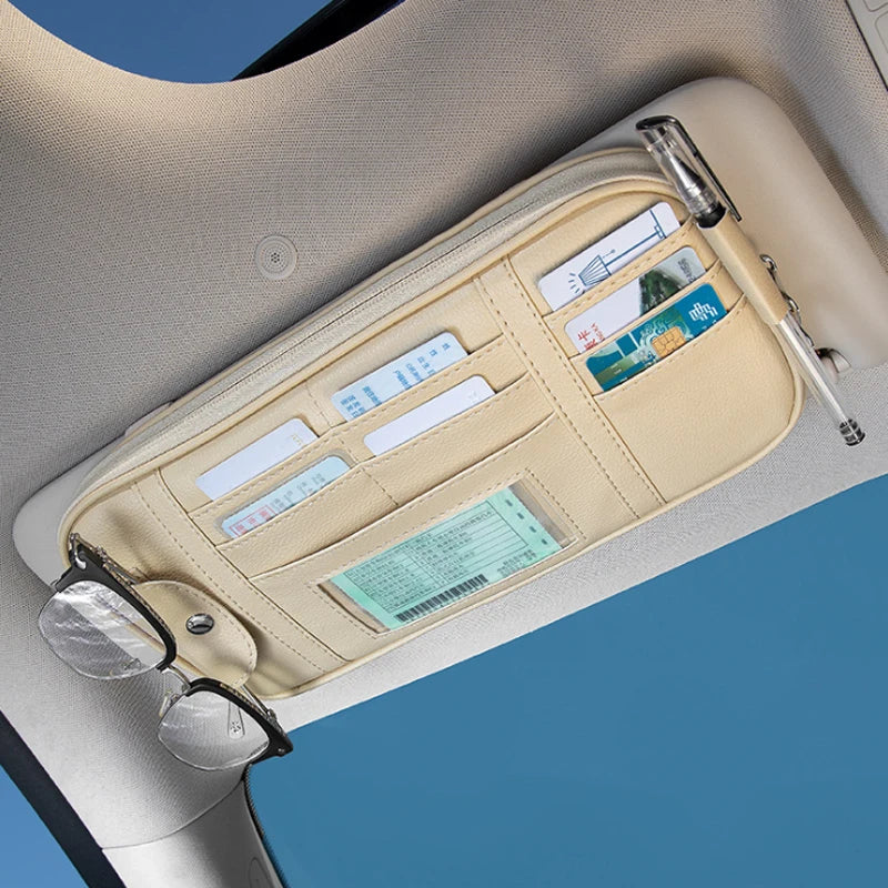 Leather Car Sun Visor Organizer Vehicle Supplies Multi-Pocket Storage Box Organizer for Trunk Car Gadgets Accessories