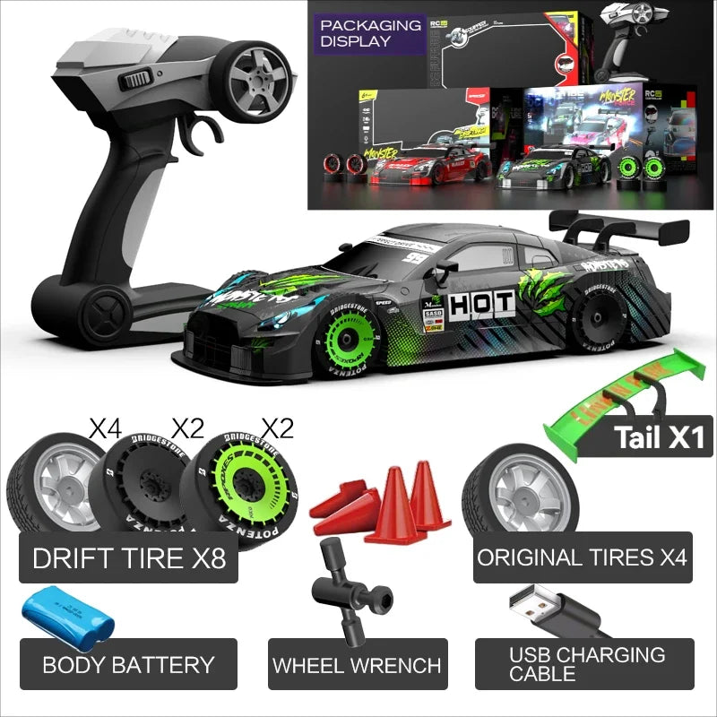 Drift Car 1:16 40km/h 2.4G 4WD High Speed 3 Type of Tire 2 sets of Tail Classic Edition Professional Racing Rc Cars for Adults
