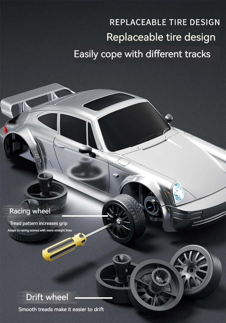 RC Drift Car 20KM/H 4WD High-Speed 1:24 Racing Car with LED Lights Tires Road Barrier ABS Radio Remote Control Toy Car Kid Adlut
