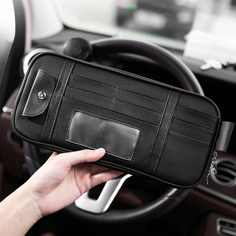 Leather Car Sun Visor Organizer Vehicle Supplies Multi-Pocket Storage Box Organizer for Trunk Car Gadgets Accessories