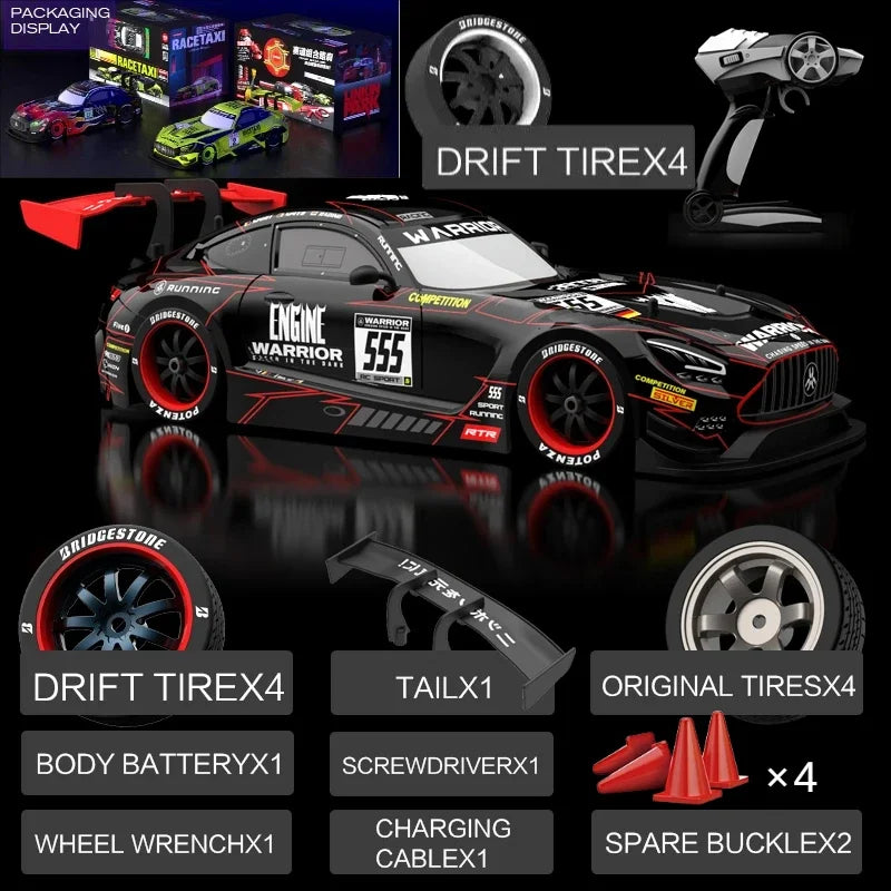 Drift Car 1:16 40km/h 2.4G 4WD High Speed 3 Type of Tire 2 sets of Tail Classic Edition Professional Racing Rc Cars for Adults
