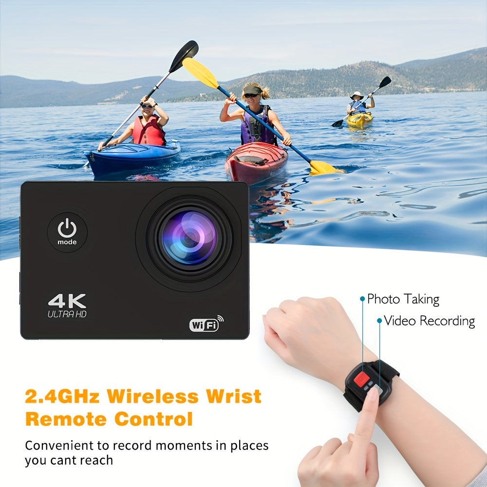 Durable 4K Ultra HD Action Camera - Waterproof, WiFi Connected, Remote Control, 170° Wide-Angle Lens, 8GB Card - Capture Epic Adventures in Stunning Detail