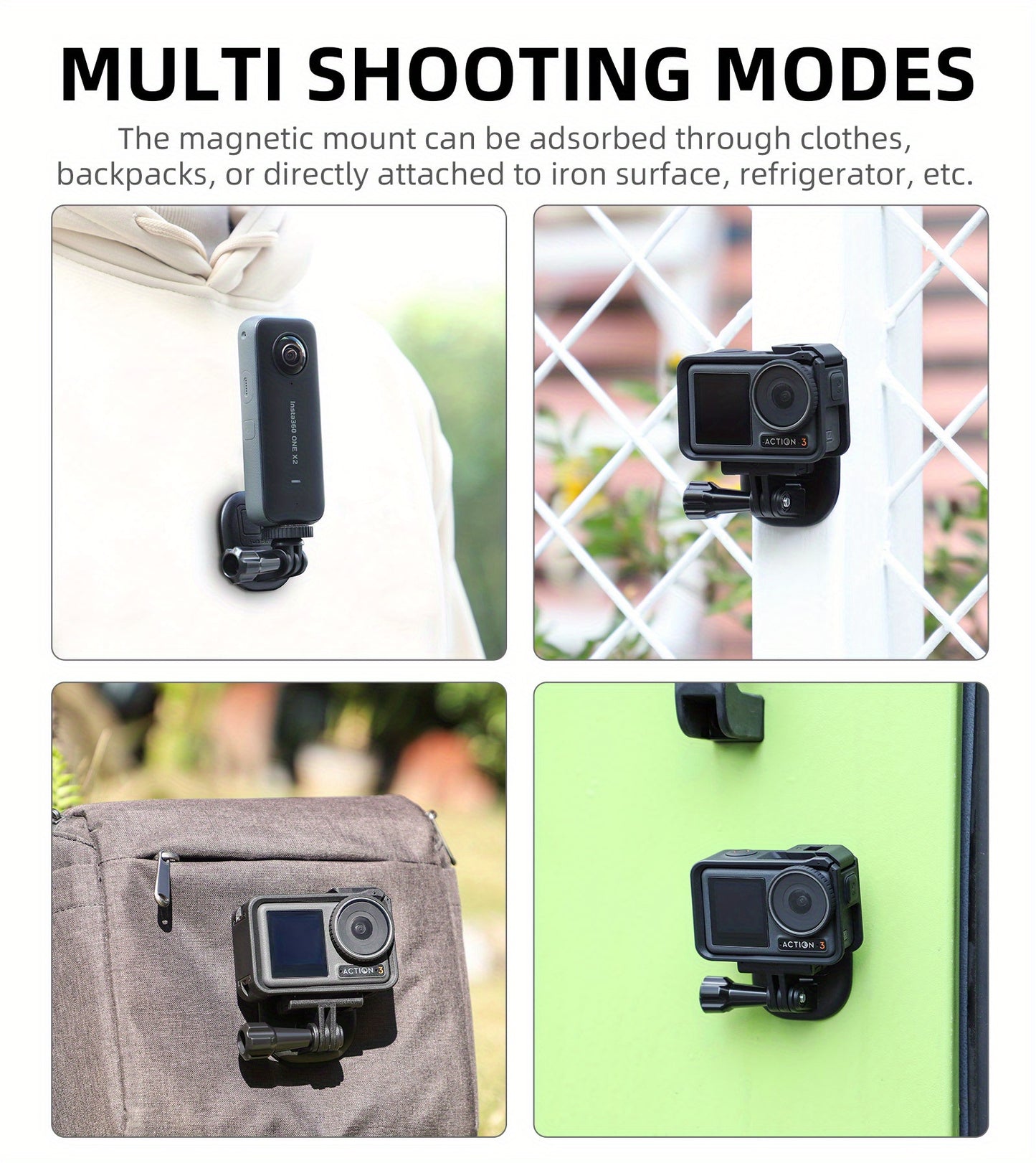 Magnetic Action Camera Mount - Accessory Kit with Quick Release Plate, Joint Mount, Compatible with GoPro Hero, GoPro Max, DJI Osmo Action, for Adventure Photography and Videography